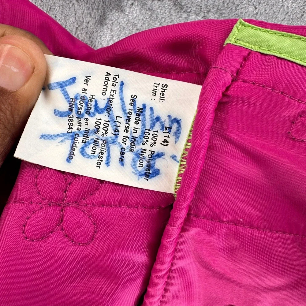 Rothschild Girls Quilted Floral Pink Green Zip Hooded Jacket Size L 14